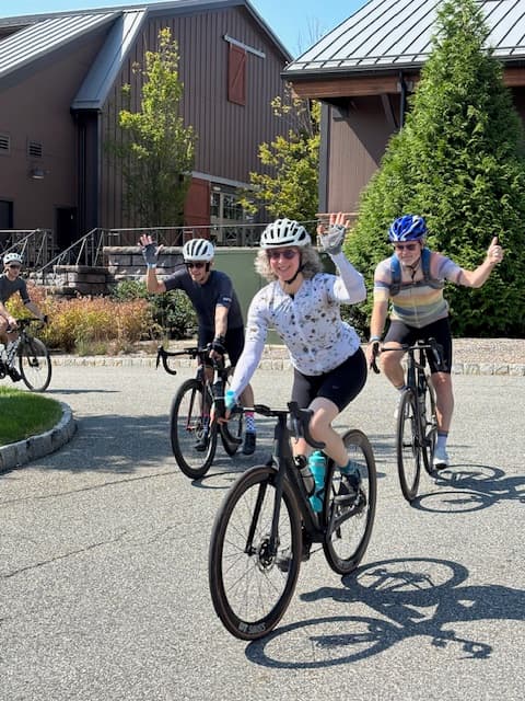 Rider in motion at rest stop